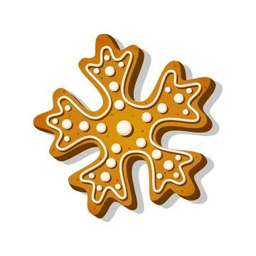 Christmas gingerbread cookie in snowflake shape with icing in cartoon style Stock Illustration