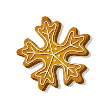 Christmas gingerbread cookie in snowflake shape with with sugar glaze in cartoon Stock Illustration