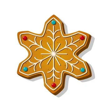 Christmas gingerbread cookie in snowflake shape with icing in cartoon style Stock Illustration