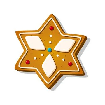 Christmas gingerbread cookie in star shape with icing and candy in cartoon style Illustrazione stock