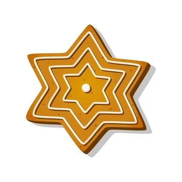 Christmas gingerbread cookie in star shape with sugar glaze in cartoon style Stock Illustration