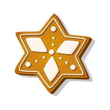 Christmas gingerbread cookie in star shape with icing in cartoon style. Winter Stock Illustration
