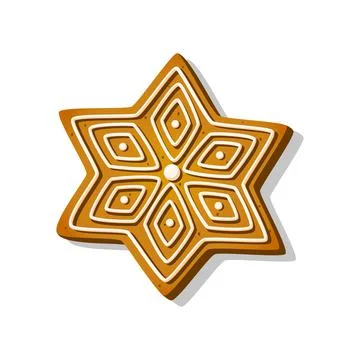 Christmas gingerbread cookie in star shape with sugar icing in cartoon style Illustrazione stock