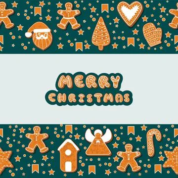 Christmas gingerbread cookies making a rectangular frame. Vector illustration イラスト素材