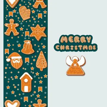 Christmas gingerbread cookies making a rectangular frame. Vector illustration イラスト素材