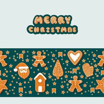 Christmas gingerbread cookies making a rectangular frame. Vector illustration Stock Illustration