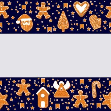 Christmas gingerbread cookies making a rectangular frame. Vector illustration Stock Illustration