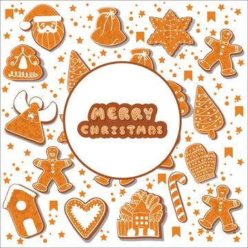 Christmas gingerbread cookies making a rectangular frame. Vector illustration Stock Illustration