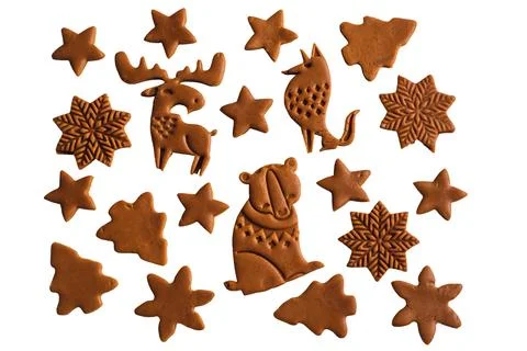 Christmas Gingerbread Cookies Pattern Isolated on White Background Stock Photos