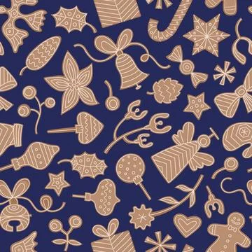 Christmas gingerbread cookies seamless pattern. Traditional holiday bakery Illustrazione stock