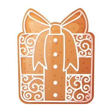 Christmas gingerbread gift with beautiful patterns of sweet icing. Holiday .. Stock Illustration