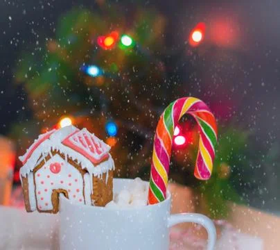 Christmas gingerbread handmade decorated with patterns and covered with icing Stock Photos