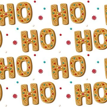 Christmas gingerbread HO phrase pattern. Homemade sweets. Vector illustration Stock Illustration