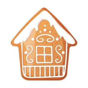 Christmas gingerbread house with beautiful patterns of sweet icing. Holiday.. Stock Illustration