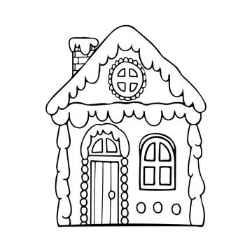 Christmas gingerbread house vector coloring page. Sweet festive cookies with  Stock Illustration