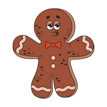 Christmas Gingerbread man. Funny retro cartoon character in trendy groovy s.. Stock Illustration