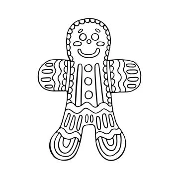 Christmas gingerbread man vector coloring page. Sweet festive cookies with pa Illustrazione stock