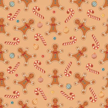 Christmas gingerbread pattern with candy canes and baubles, ideal for holid.. 스톡 일러스트