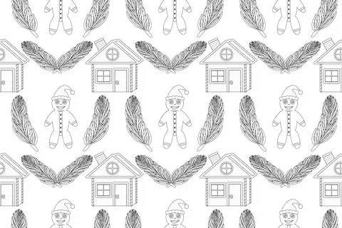 Christmas Gingerbread Pattern Coloring Page Stock Illustration