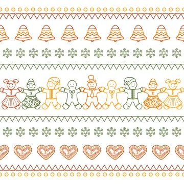 Christmas gingerbread pattern with festive bells, hearts, and decorative bo.. Stock Illustration