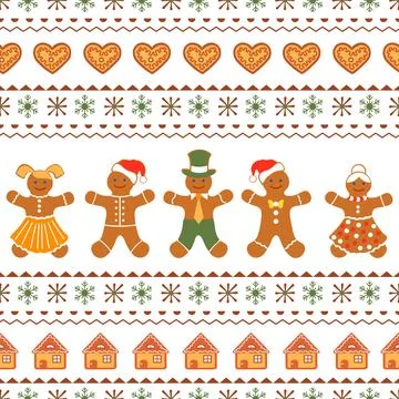Christmas gingerbread people and patterns with festive decorations for holi.. Stock Illustration