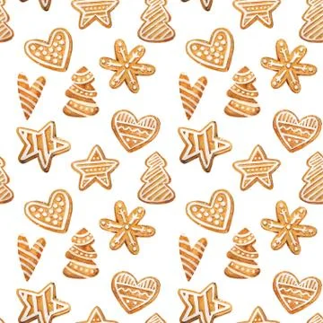 Christmas gingerbread seamless pattern. Ginger cookies on blue background Stock Illustration
