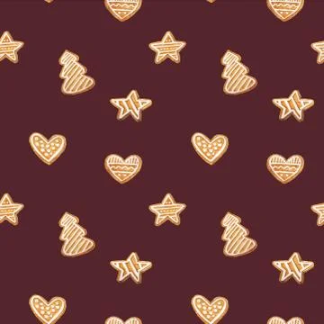 Christmas gingerbread seamless pattern. Ginger cookies on blue background Stock Illustration