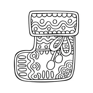 Christmas gingerbread sock vector coloring page. Sweet festive cookies with p Stock Illustration