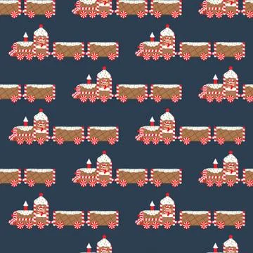 Christmas gingerbread train vector seamless pattern イラスト素材