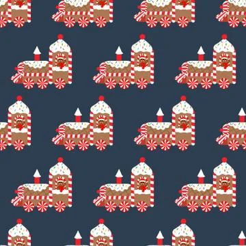 Christmas gingerbread train vector seamless pattern Illustrazione stock