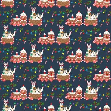 Christmas gingerbread train vector seamless pattern Illustrazione stock