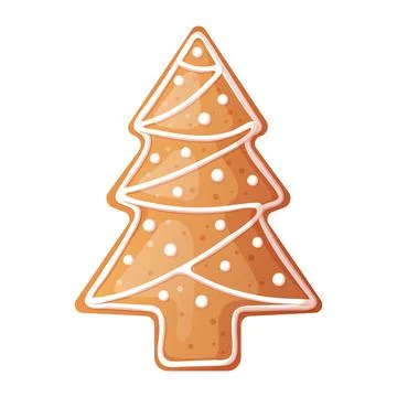 Christmas gingerbread tree with beautiful patterns of sweet icing. Holiday .. Stock Illustration