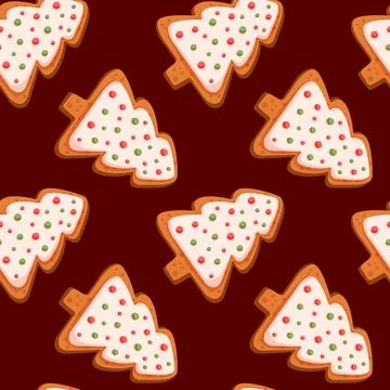 Christmas gingerbread tree seamless pattern in cartoon style. Merry Christmas Stock Illustration