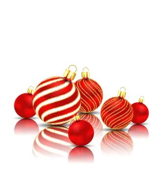 Christmas Glitter Balls with Reflection on White Background Stock Illustration
