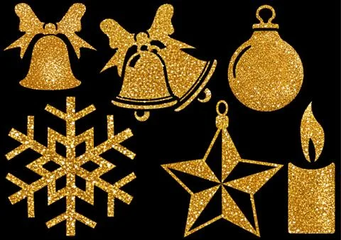 Christmas Glitter Elements on Black Background Stock Illustration