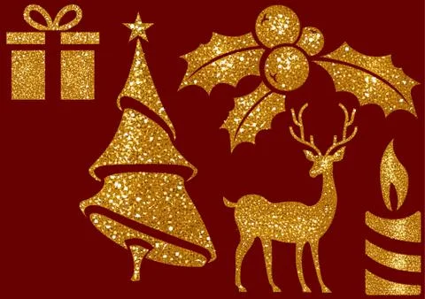 Christmas Glitter Elements on Red Background Stock Illustration