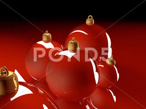 Christmas glossy baubles red balls 3d render Stock Illustration