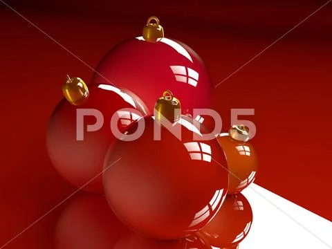 Christmas glossy baubles red balls 3d render Stock Illustration