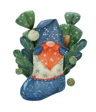 Christmas gnome in a blue cap Stock Illustration