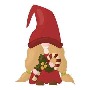 A Christmas gnome holds a candy. Vector illustration on a white background Stock Illustration