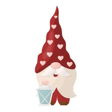 A Christmas gnome holds a flashlight. Vector illustration on a white backgrou Stock Illustration