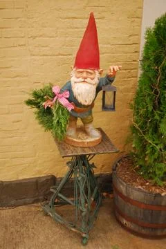 Christmas Gnome with Lantern Stock Photos