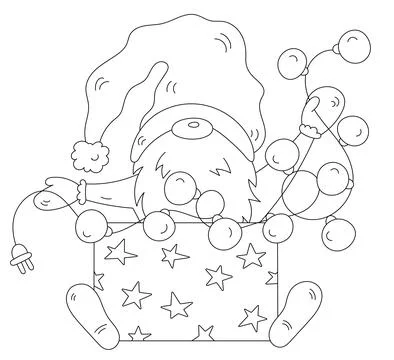 Christmas Gnome With String Lights Illustrazione stock