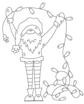 Christmas Gnome With String Lights Illustrazione stock
