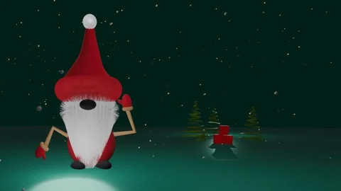 Christmas gnome with trees and presents blue background Stock Footage 291637795