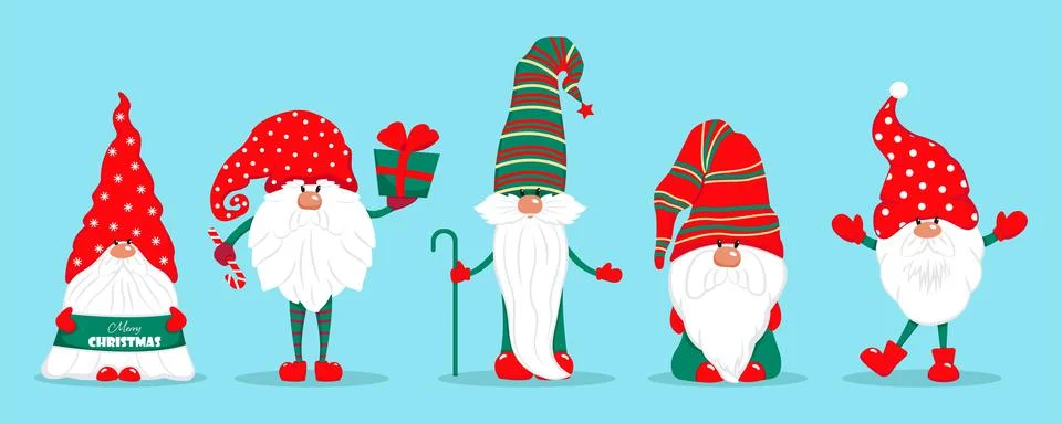 Christmas gnomes set. Vector characters in flat style. Set of Christmas gnomes Stock Illustration