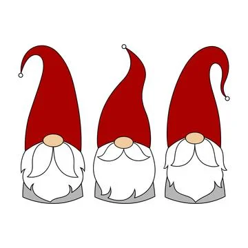 Christmas gnomes. Vector characters with beards and red hats. Stock Illustration