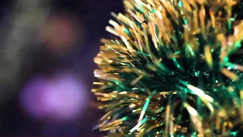 Christmas gold and green tinsel decoration. Stock Footage