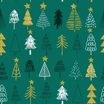 Christmas gold glitter pine tree seamless pattern 스톡 일러스트