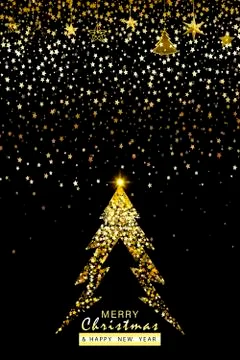 Christmas gold pattern on black background Illustrazione stock